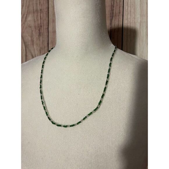 Thin Beaded Necklace Green/Clear 21" Womens #P185 - Picture 1 of 6